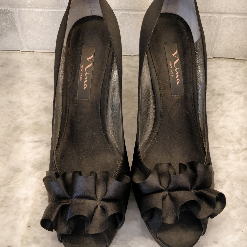 Nina Satin Black Heels